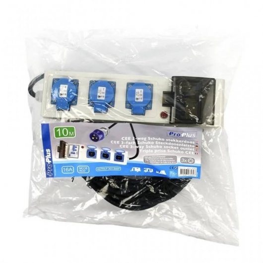 ProPlus Cable Extensión de Alimentación 3xSchuko 10m Negro
