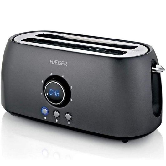 Broodrooster Haeger Future Plus TO-14D.013A 2 Brede Sleuven 1400 W 6 Bruiningsstanden Ontdooien Opwarmen Kruimellade Zwart