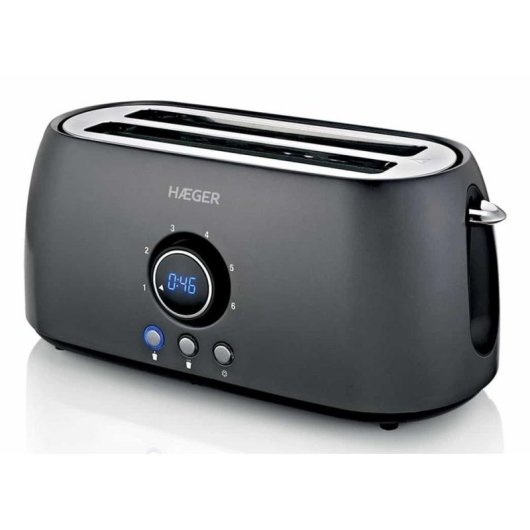 Broodrooster Haeger Future Plus TO-14D.013A 2 Brede Sleuven 1400 W 6 Bruiningsstanden Ontdooien Opwarmen Kruimellade Zwart