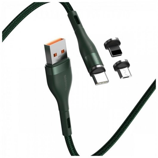 Baseus Cable Carga 3 en 1 USB-A a Lightning/ Micro USB/ USB-C 1.2m Verde