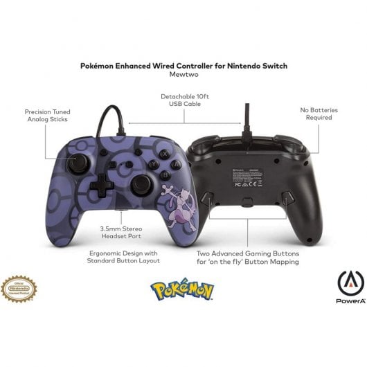 Power A Mando con Cable Pokémon Mewto para Nintendo Switch
