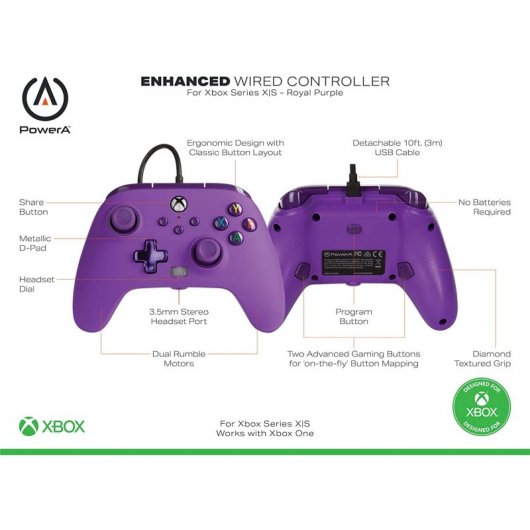 Power A Mando con Cable Púrpura para Xbox Series X/S