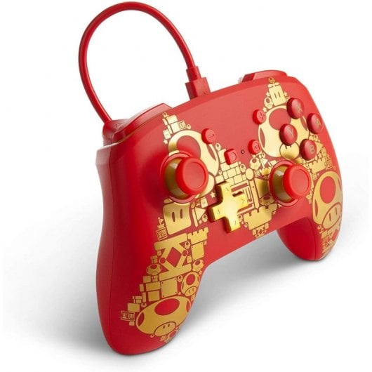 Alimenta un controller con cavo rosso Super Mario Bros M Gold per Nintendo Switch