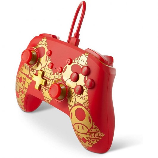 Alimenta un controller con cavo rosso Super Mario Bros M Gold per Nintendo Switch