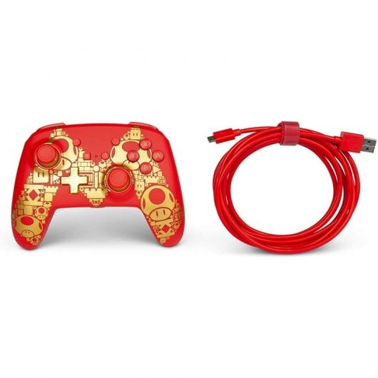 Alimenta un controller con cavo rosso Super Mario Bros M Gold per Nintendo Switch