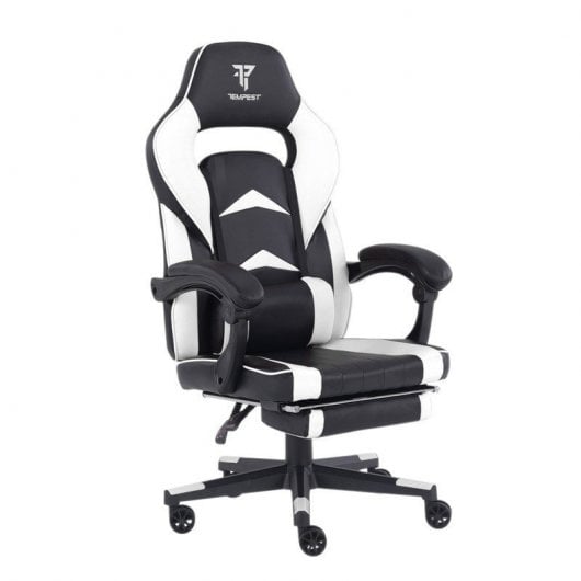 Tempest Pack F36-2 Silla Gaming con Reposapiés Negra/Blanca + Alfombra Circle of War