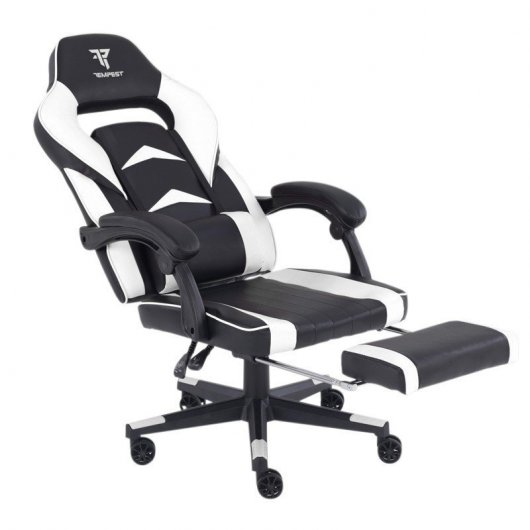 Tempest Pack F36-2 Silla Gaming con Reposapiés Negra/Blanca + Alfombra Circle of War