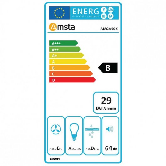 Amsta AMCV60X Campana Decorativa 60 cm Acero Inoxidable/Cristal