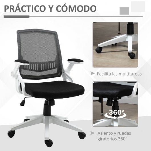 Vinsetto Silla de Oficina Reposabrazos Abatibles Negro/Blanco