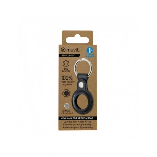 Muvit Llavero Universal de Piel Negro para Apple Airtag