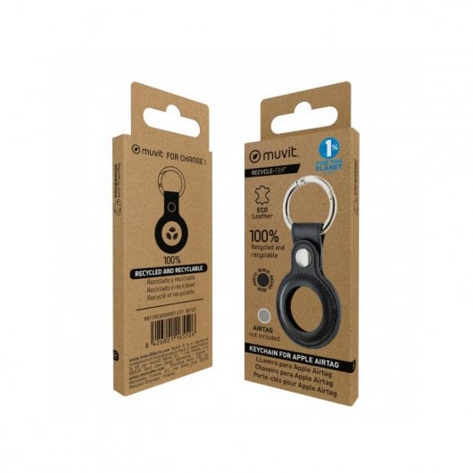 Muvit Llavero Universal de Piel Negro para Apple Airtag