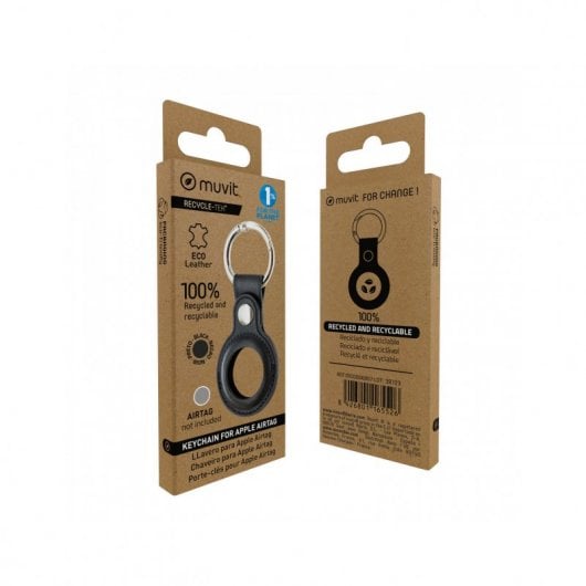 Muvit Llavero Universal de Piel Negro para Apple Airtag