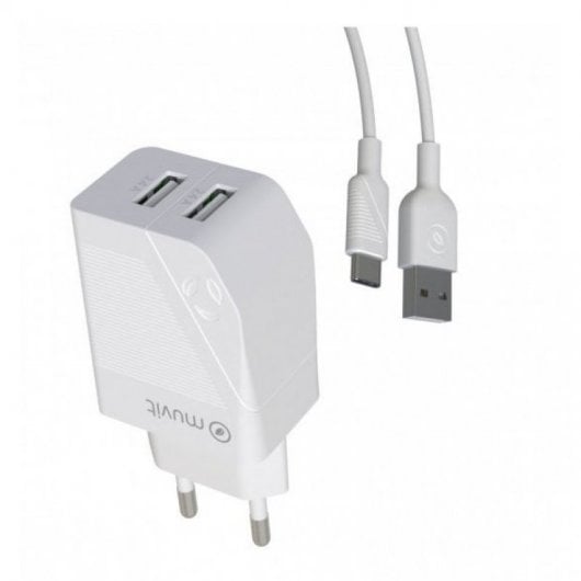Muvit Cargador de Carga Rápida 2x USB + Cable 1.2m Blanco