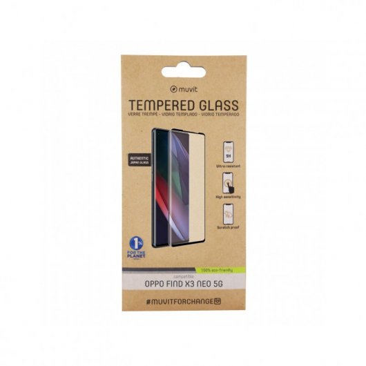 Muvit Protector Cristal Templado Curvo Friendly con Marco Negro para Oppo Find X3 Neo 5G