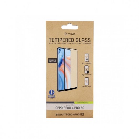Muvit Protector Cristal Templado Curvo Friendly con Marco Negro para  Oppo Reno 4 Pro 5G