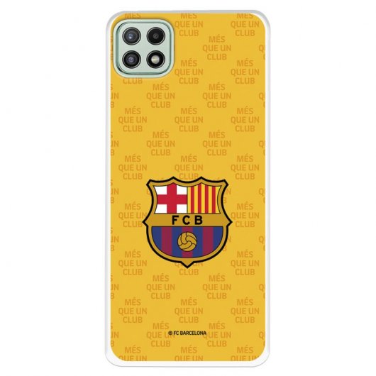 Funda del Barcelona Escudo Mes que un Club Fondo Amarillo Licencia Oficial FC Barcelona para Samsung Galaxy A22 5G