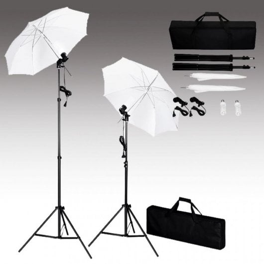 vidaXL Kit de Estudio Fotográfico con Telón de Fondo Verde + Lámparas + Paraguas