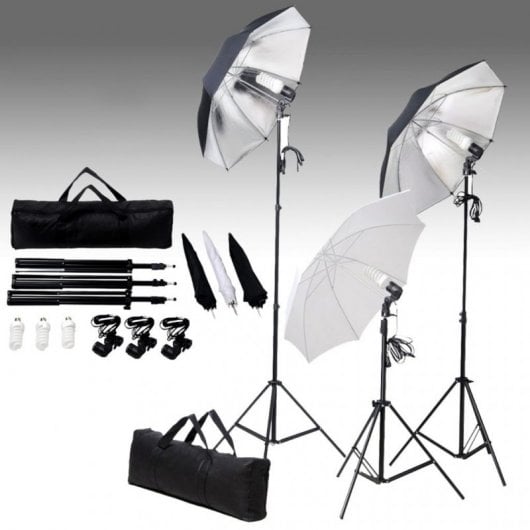 vidaXL Kit studio photo avec 3 lumières + fond vert