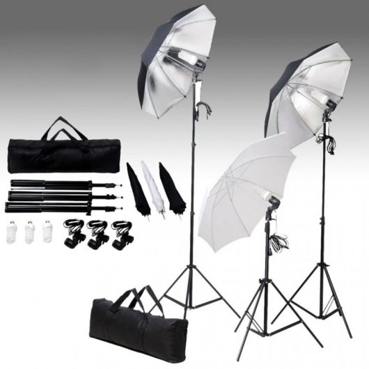 vidaXL Kit studio photo avec 3 lumières + fond blanc