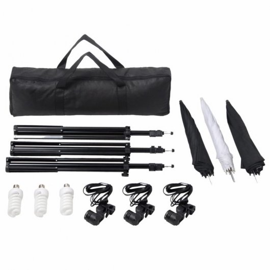 vidaXL Kit studio photo avec 3 lumières + fond blanc