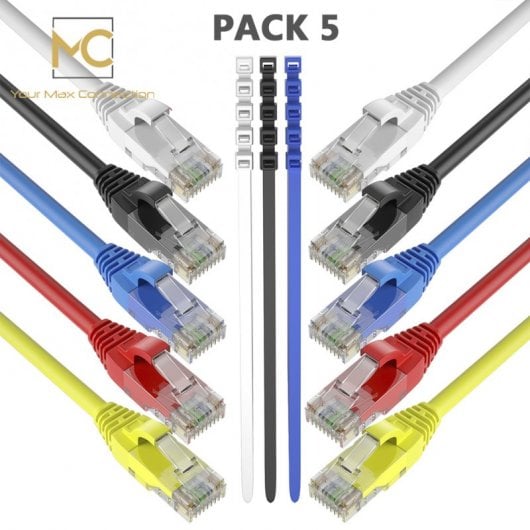 Max Connection Pack 5 Cables de Red UTP RJ45 Cat.6 24AWG 3m + 15 Bridas