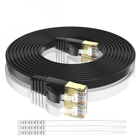 Max Connection Pack 2 Cavi di Rete Piatti F/STP RJ45 Cat.7 32AWG 5m + 15 Fascette Colori Assortiti