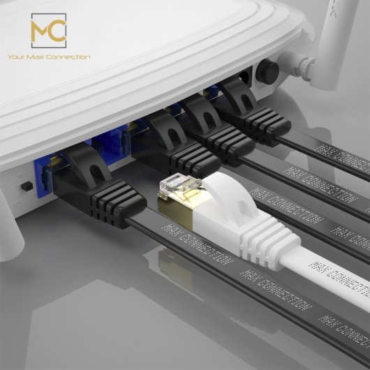 Max Connection Cable de Red Plano RJ45 Cat.7 32AWG 10m + 15 Bridas Blanco