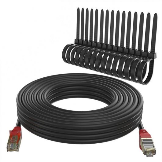 Max Connection Cable de Red RJ45 Cat.7 26AWG Exteriores 10m + 15 Bridas Negro