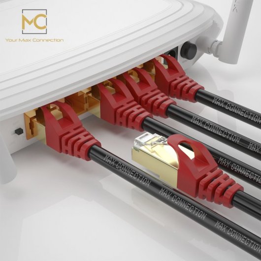 Max Connection Cable de Red RJ45 Cat.7 26AWG Exteriores 10m + 15 Bridas Negro
