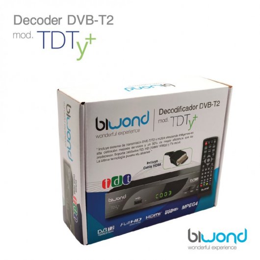 Biwond TDTy+ Receptor DVB-T2 FullHD Reproductor/Grabador USB 2.0