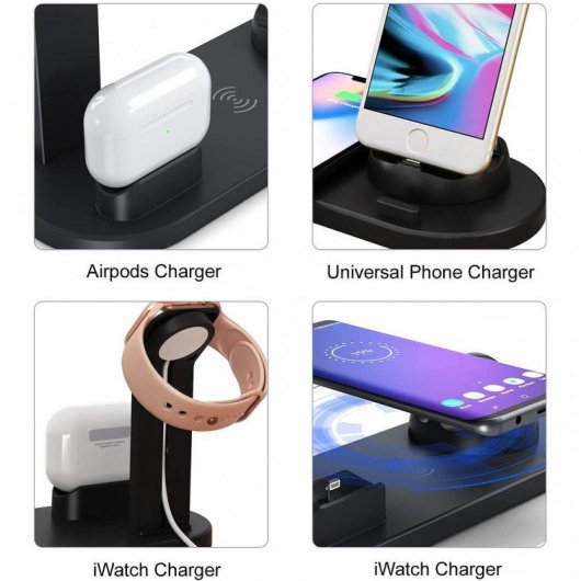 E-Nuc Base de Carga Inalámbrica 4 en 1 10W Negra