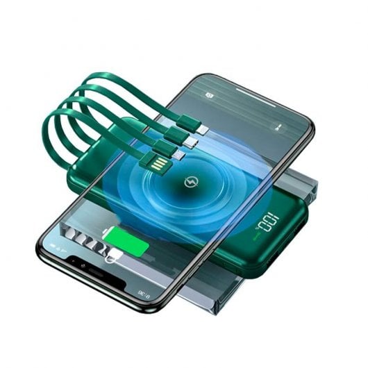 Coole Powerbank 10.000 mAh 4 Anschlüsse + Wireless Charging Grün