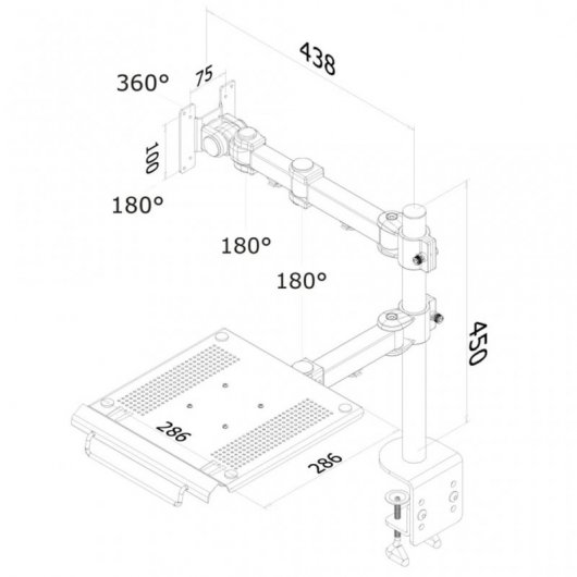 NewStar Support Double pour Moniteur/Ordinateur Portable 10"/27" 100x100 Max 10Kg