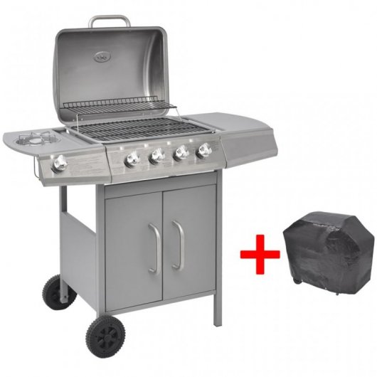 VidaXL Barbacoa Grill de Gas 4+1 Fogones Plateada
