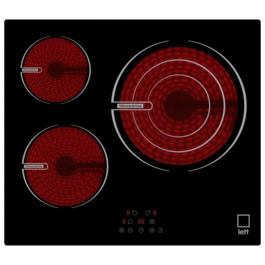 LETT VI330 Placa Vitrocerámica 3 Zonas 60cm Negra
