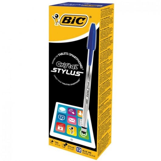 Bic Cristal Stylus Caja 12 Bolígrafos para Pantallas Táctiles Azul