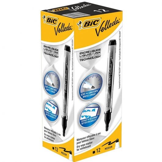 Bic Velleda Boite de 12 Feutres Pointe Ronde pour Tableau Noir