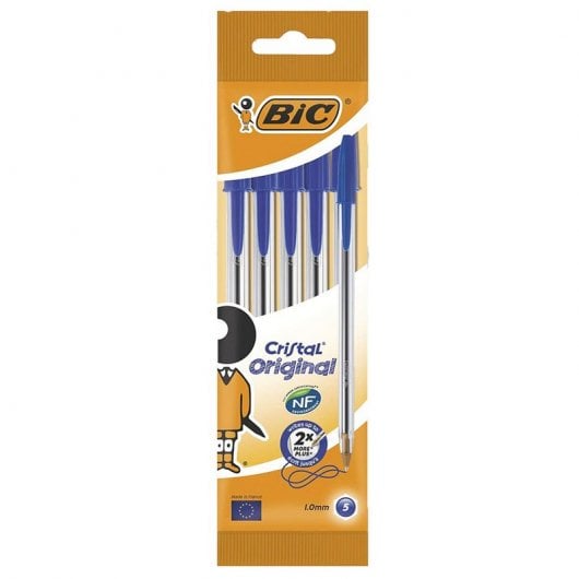 Bic Cristal Original Blisterpackung mit 5 blauen Stiften