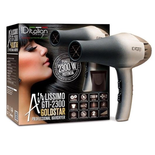 Secador de Cabelo Profissional Italian Design GTI Airlissimo Gold Star 2300W 2 Temperaturas 2 Velocidades Silencioso Ouro