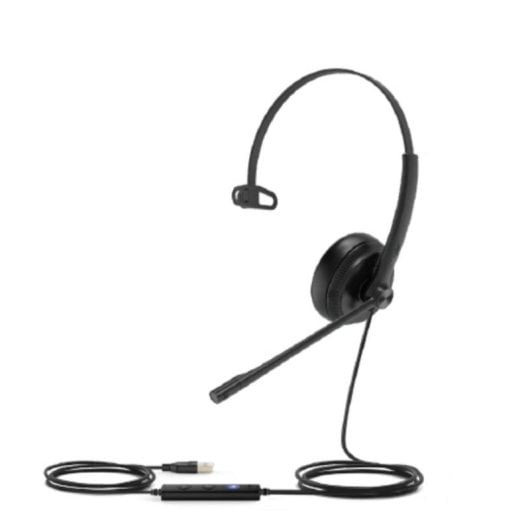 Auriculares Yealink UH34 Lite com fio USB para escritório e call center com Cancelamento de Ruído, microfone e controlo em cabo, preto