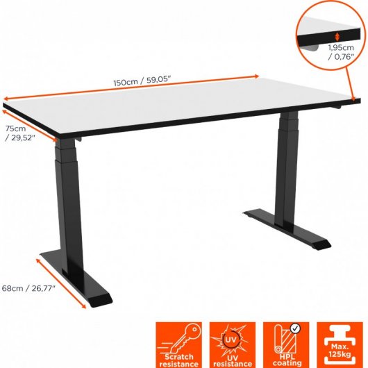 Celexon eAdjust-58123 Escritorio Elevable Eléctrico Regulable 150x75cm Blanco/Negro