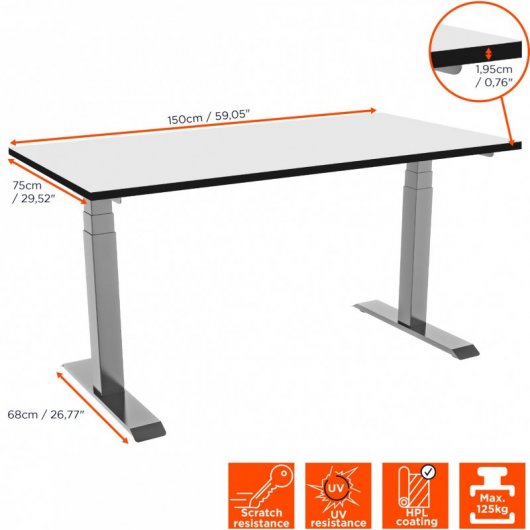 Celexon eAdjust-58123 Escritorio Elevable Eléctrico Regulable 150x75cm Gris