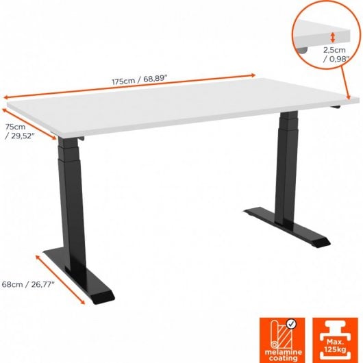 Celexon Professional eAdjust-58123 Escritorio Eléctrico Elevable Regulable 175x75cm Blanco/Negro
