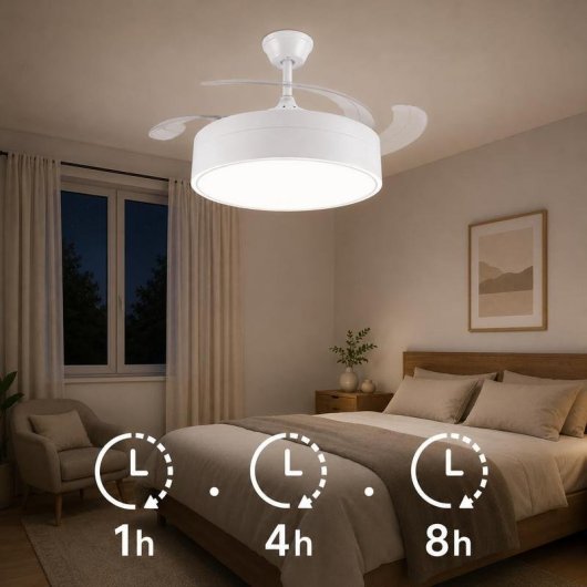 Mimotec Messe White Ventilador de Techo LED 72W con Luz CCT Regulable e Intensidad, Motor DC Ultrasilencioso, 6 Velocidades