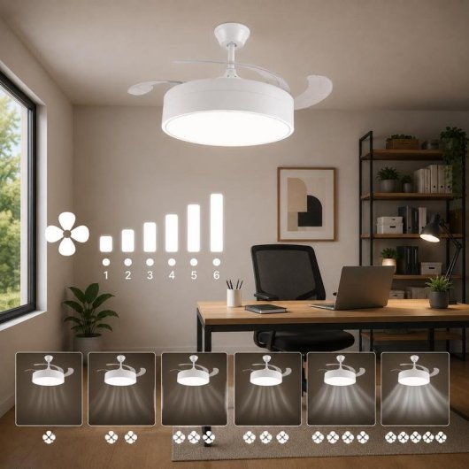 Mimotec Messe White Ventilador de Techo LED 72W con Luz CCT Regulable e Intensidad, Motor DC Ultrasilencioso, 6 Velocidades
