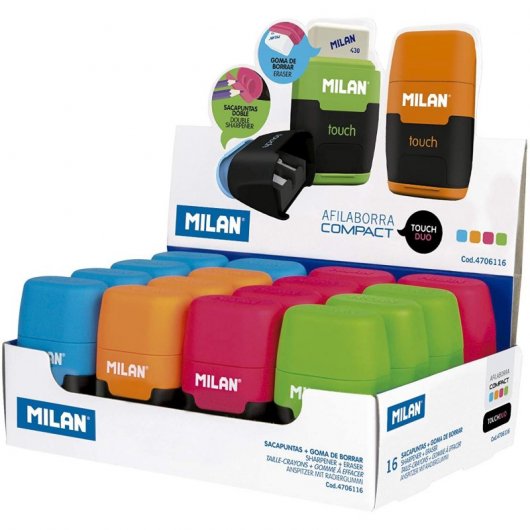 Milan Compact Touch Boîte de 16 Aiguiseurs Duo Couleurs Assorties