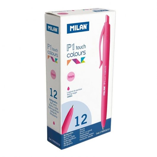 Milan P1 Touch Colours Caja de 12 Bolígrafos Tinta de Aceite Retráctil Rosa
