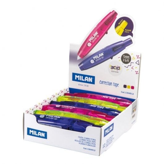Ruban correcteur Milan boîte de 12 ruban correcteur d'écriture 5mmx6m couleurs assorties