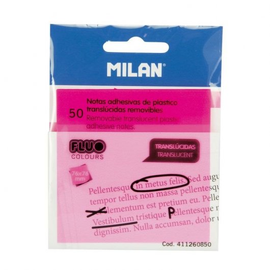 Milan Boîte de 18 blocs-notes adhésifs translucides 7,6x7,6 cm Rose