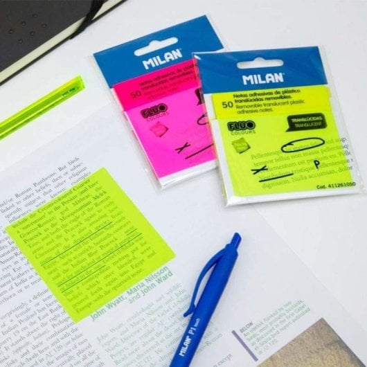 Bloco de Notas Autocolantes Milan 411261050, Quadrado Transparente, Amarelo, 50 Folhas